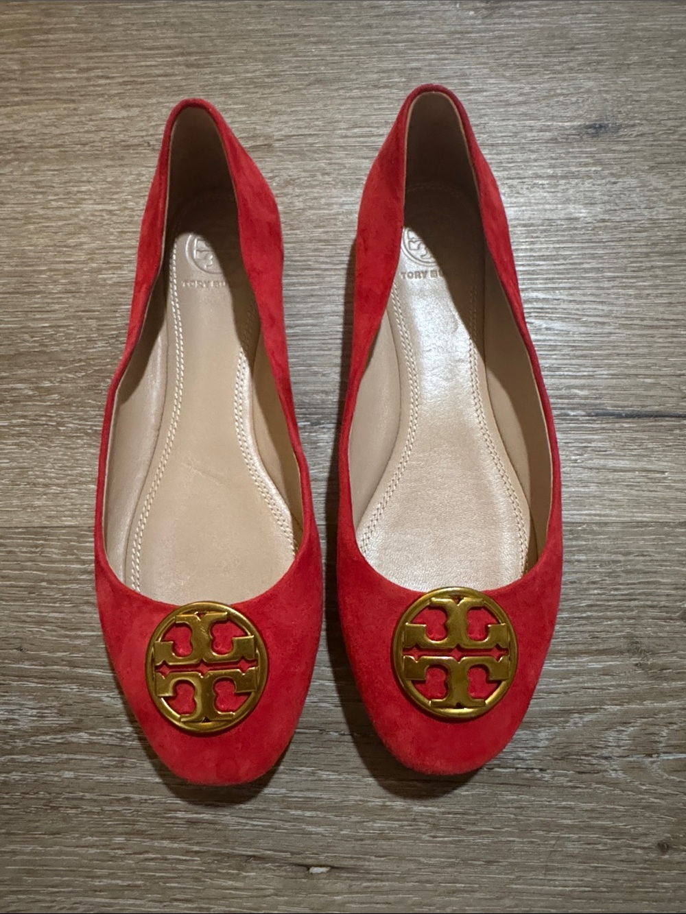 Tory Burch Red Suede Logo Ballet Flats size 6